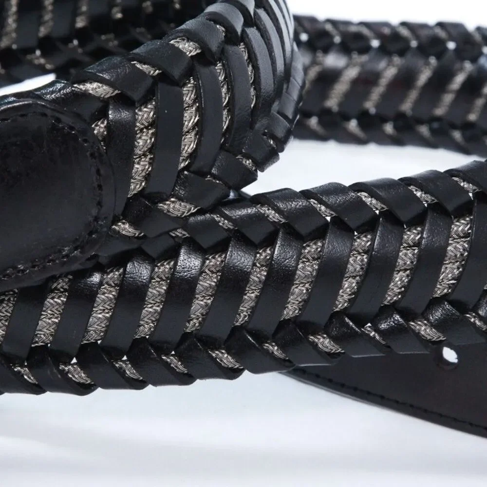 Vintage Y2K Stefano Piazza Italy Western Leather Black Braided Belt Mens Size 38